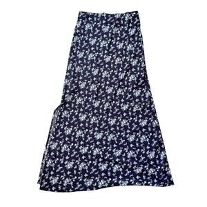 Altar'd State Blue Floral A-Line Maxi Skirt Side Slit Pull-On Women's Medium